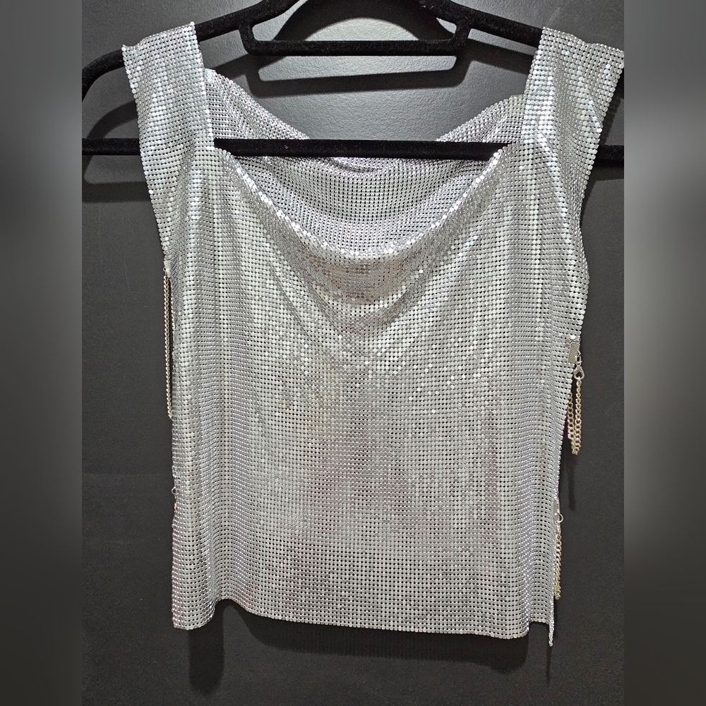 Elegant Silver Sequin Women's Top